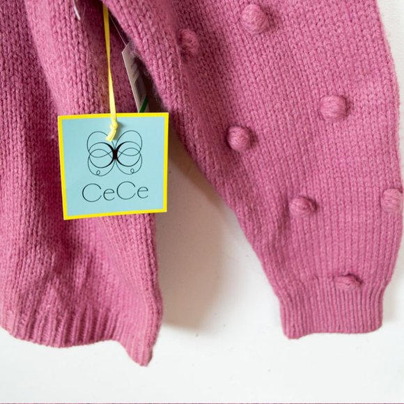 CeCe Light Pink Pompom Sleeve Mock Neck Sweater L - Picture 8 of 10